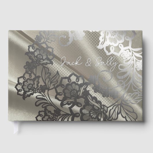 Elegante Black Lace Wedding Gästebuch (Vorderseite)