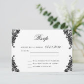Elegante Black Lace Wedding RSVP Cards (Stehend Vorderseite)
