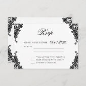 Elegante Black Lace Wedding RSVP Cards (Vorne/Hinten)