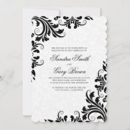 Elegante Black Lace White Damasks Hochzeit Einladung