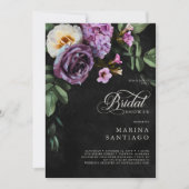 Elegante Black & Lavender Floral Script Dusche Einladung (Vorderseite)