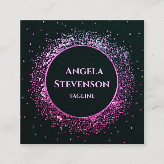 Elegante Black Lila Glitzer Business Card Quadratische Visitenkarte (Vorderseite)