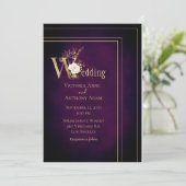 Elegante Black Lila Gold Moderne Ombre Wedding Einladung (Stehend Vorderseite)