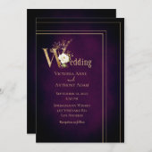 Elegante Black Lila Gold Moderne Ombre Wedding Einladung (Vorne/Hinten)