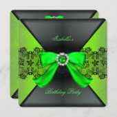 Elegante Black Lime Green Pearl Bow Birthday Party Einladung (Vorne/Hinten)