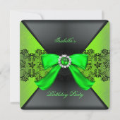 Elegante Black Lime Green Pearl Bow Birthday Party Einladung (Vorderseite)