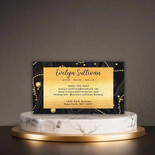 Elegante Black Marble Beauty Salon Business Card Visitenkarte