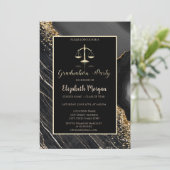 Elegante Black Marble Law School Graduation Party Einladung (Stehend Vorderseite)