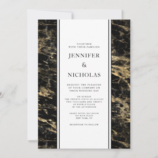 Elegante Black Marble Wedding Einladung (Vorderseite)