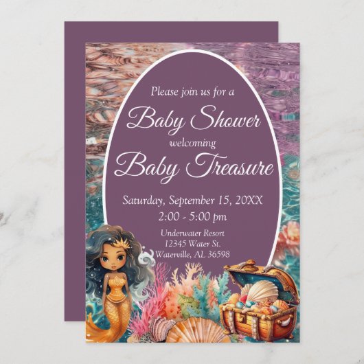 Elegante Black Mermaid Baby Shower Einladung (Vorne/Hinten)