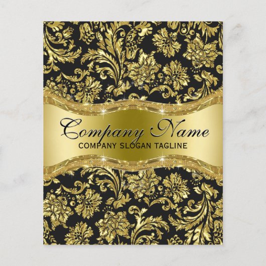 Elegante Black & Metallic Gold Floral Damasks Flyer (Hinten)