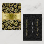 Elegante Black & Metallic Gold Floral Damasks Visitenkarte (Vorne/Hinten)