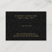 Elegante Black & Metallic Gold Floral Damasks Visitenkarte (Rückseite)