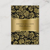 Elegante Black & Metallic Gold Floral Damasks Visitenkarte (Vorderseite)