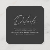 Elegante Black Minimalistisch Wedding Details Card Begleitkarte (Vorderseite)