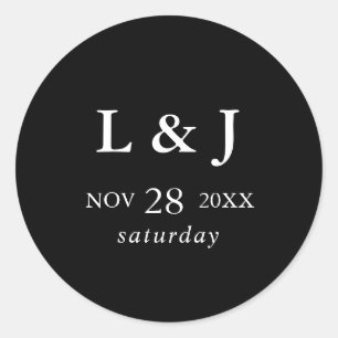 Elegante Black Modern Calligraphy Wedding Runder Aufkleber
