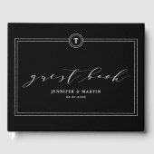 Elegante Black Monogram Calligrafy Wedding Gästebuch (Vorderseite)