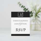 Elegante Black Monogram erste Hochzeitskarte RSVP Karte (Stehend Vorderseite)