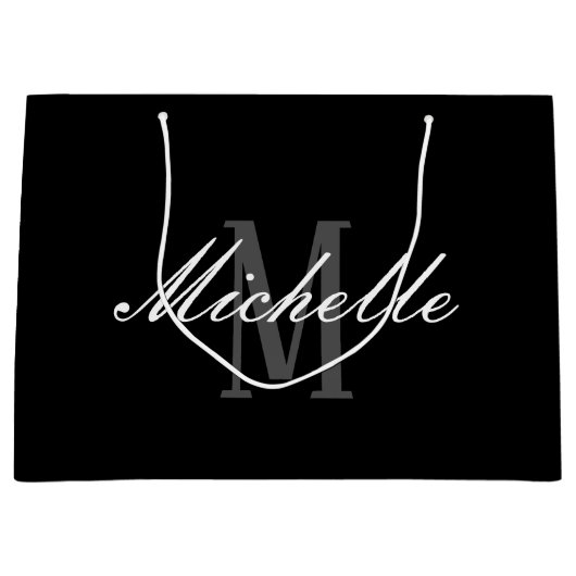 Elegante Black Monogram Large Gift Bag Große Geschenktüte (Vorderseite)