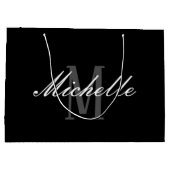 Elegante Black Monogram Large Gift Bag Große Geschenktüte (Rückseite)