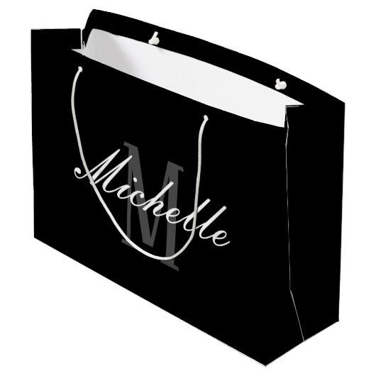 Elegante Black Monogram Large Gift Bag Große Geschenktüte (Rückseite Schrägansicht)