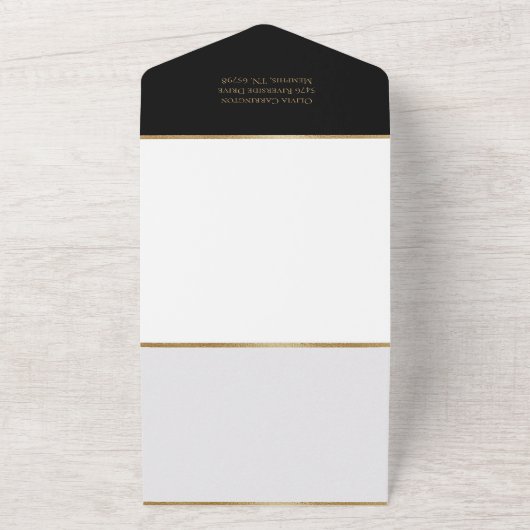 Elegante Black Monogram Wedding All In One Einladung (Außenbereich)