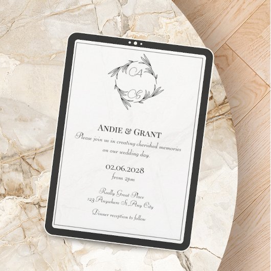 Elegante Black Monogram Wedding Einladung