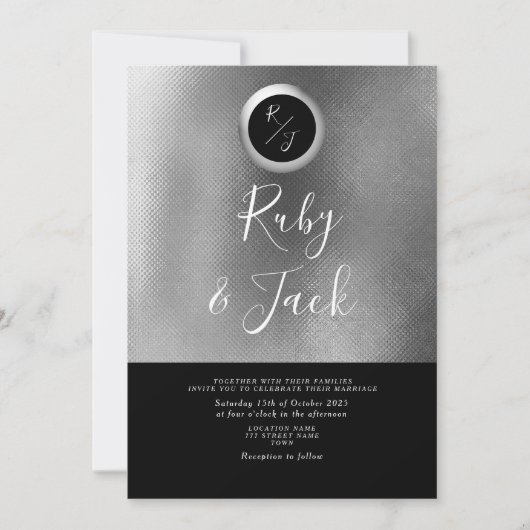 Elegante Black Monogram Wedding Einladung (Vorderseite)