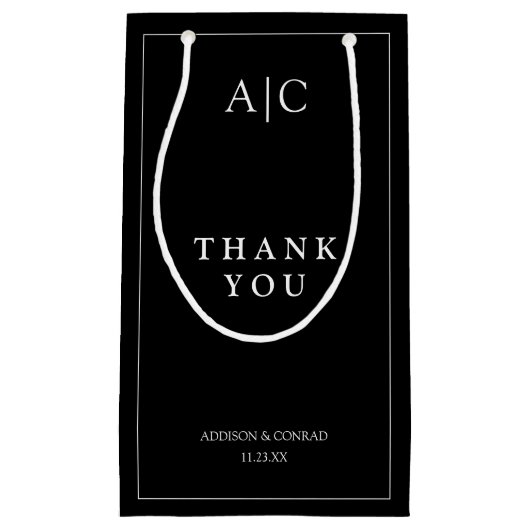 Elegante Black Monogram Wedding Kleine Geschenktüte (Vorderseite)