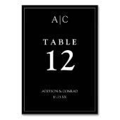 Elegante Black Monogram Wedding Tischnummer (Vorderseite)