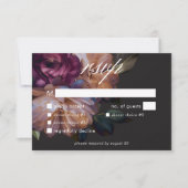 Elegante Black Moody Floral Hochzeit Drei Abendess RSVP Karte (Vorderseite)