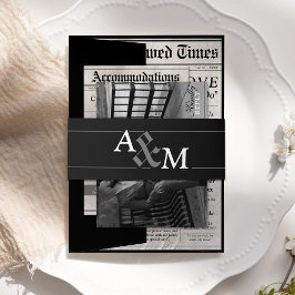Elegante Black Newspaper Wedding Invitation Suite Einladungsbanderole