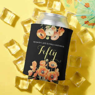 Elegante Black Orange Floral 50. Geburtstagsparty Dosenkühler