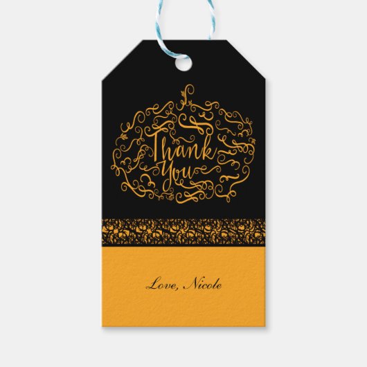 Elegante Black & Orange Pumpkin Fall Danke Geschenkanhänger (Vorderseite)