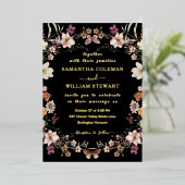 Elegante Black Pastel Boho Wildblume Chic Wedding Folieneinladung (Stehend vorne)