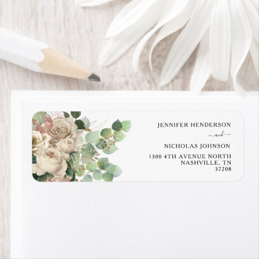 Elegante Black Peonies Wedding Rücksendeadresse (Insitu)