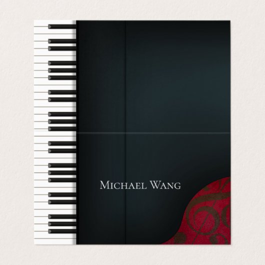 Elegante Black Piano Musik Bildung & Performance Visitenkarten (Außenseite Aufgefaltet)
