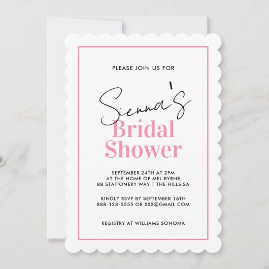 Elegante Black Pink Hearts Bridal Dusche Einladung (Vorderseite)