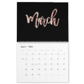 Elegante Black Pink Rose Gold Script Typografie Kalender (Mär 2026)