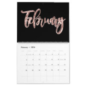Elegante Black Pink Rose Gold Script Typografie Kalender (Feb 2026)