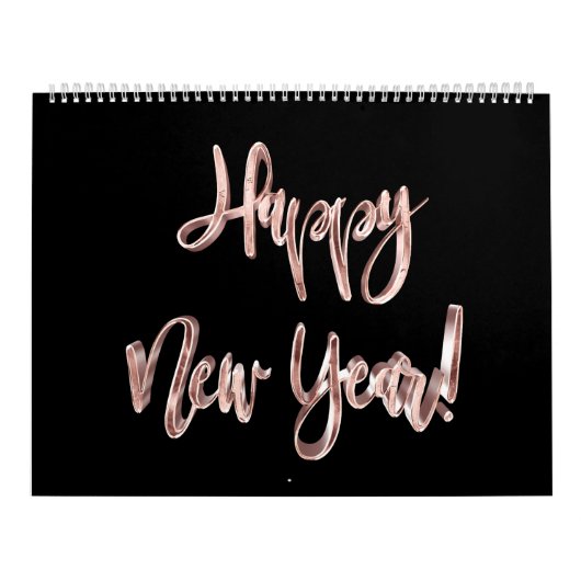 Elegante Black Pink Rose Gold Script Typografie Kalender (Titelbild)