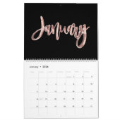 Elegante Black Pink Rose Gold Script Typografie Kalender (Jan 2026)