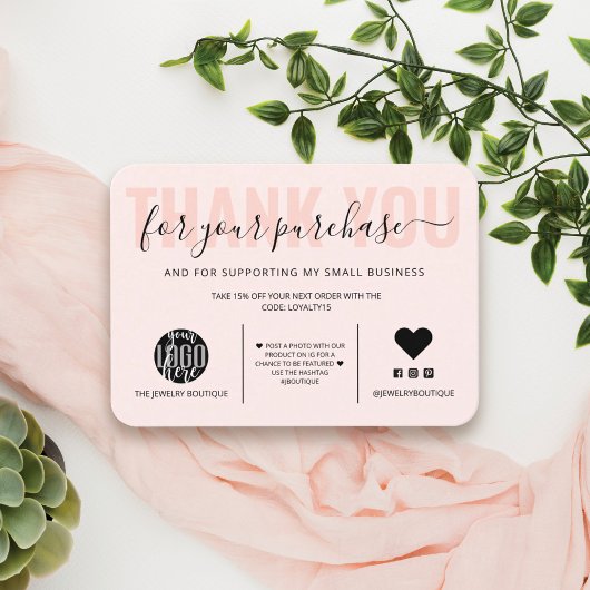 Elegante Black Pink Script Logo Kunde Vielen Dank Visitenkarte