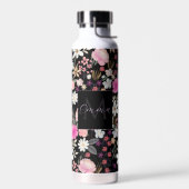 Elegante Black Pink Wildblumen Boho Floral Paint Trinkflasche (Links)