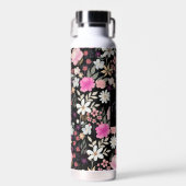 Elegante Black Pink Wildblumen Boho Floral Paint Trinkflasche (Vorne)