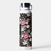 Elegante Black Pink Wildblumen Boho Floral Paint Trinkflasche (Rückseite)
