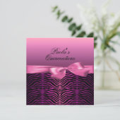 Elegante Black & Pink Zebra Quinceañera Einladung (Stehend Vorderseite)