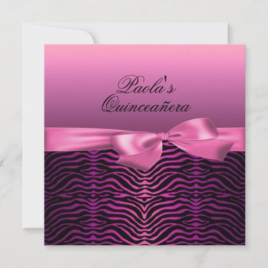 Elegante Black & Pink Zebra Quinceañera Einladung (Vorderseite)
