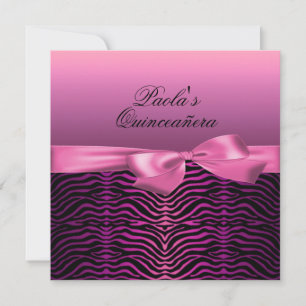 Elegante Black & Pink Zebra Quinceañera Einladung