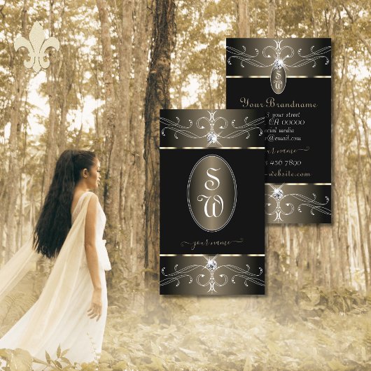 Elegante Black Platinum Verziert Ornaments Initial Visitenkarte